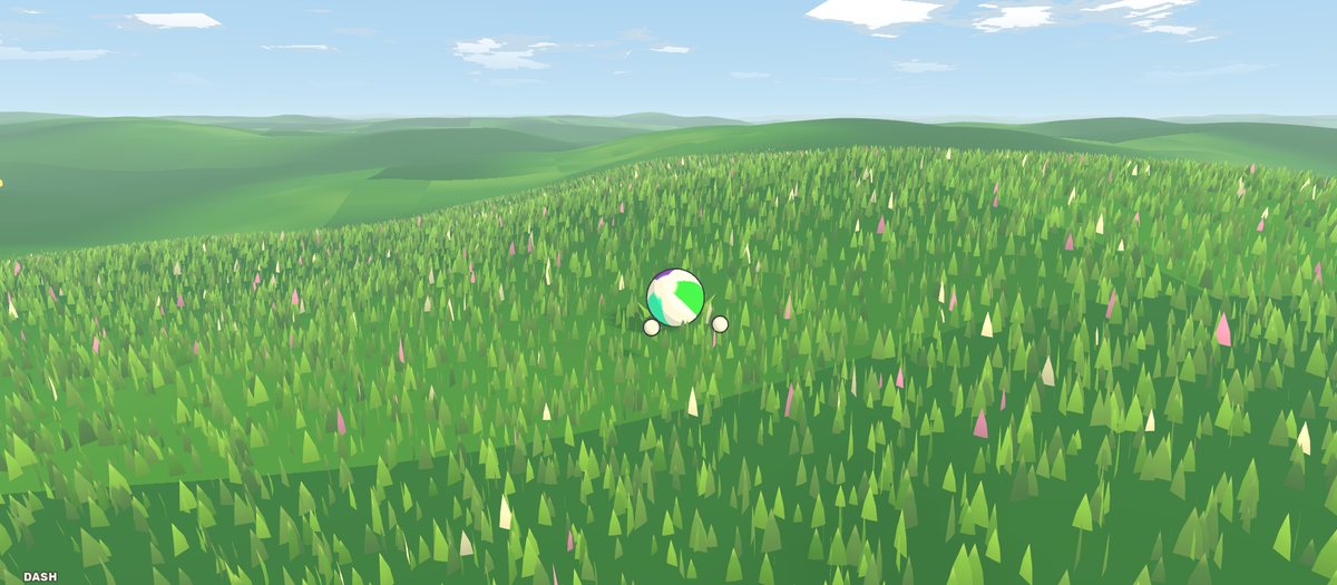 A kolobok rolling over endless green hills